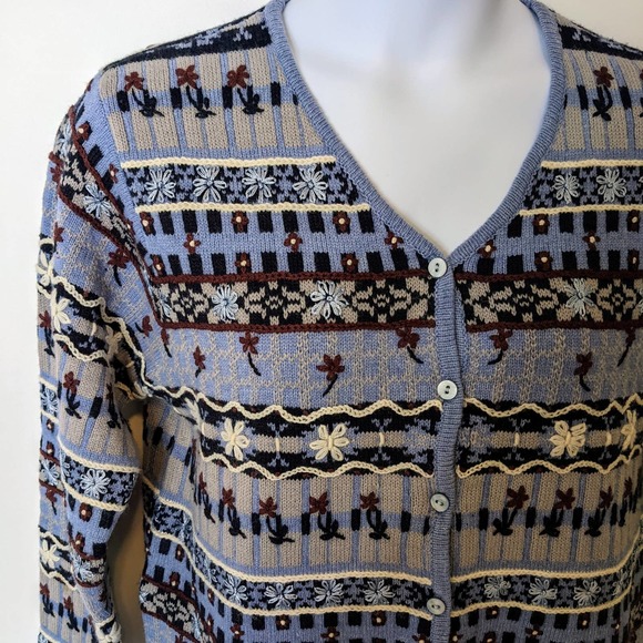 Rebecca Malone Wool Blend Embroidered Details V-Neck Cardigan Size L - Picture 3 of 7